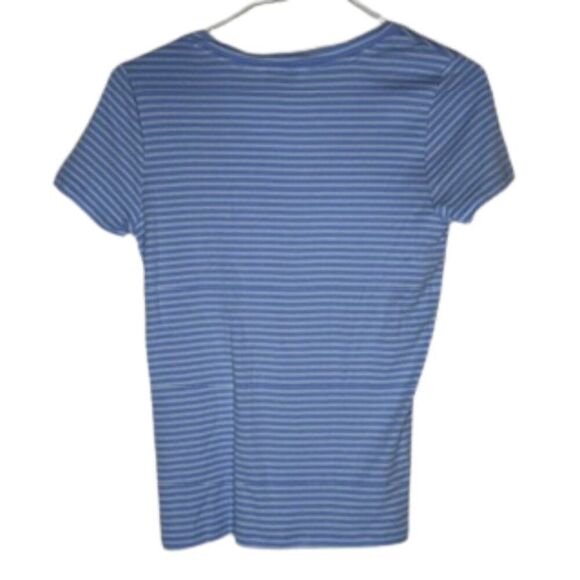 Vineyard Vines Women's V-Neck Short Sleeve Blue and White Striped Top Medium - Picture 3 of 6
